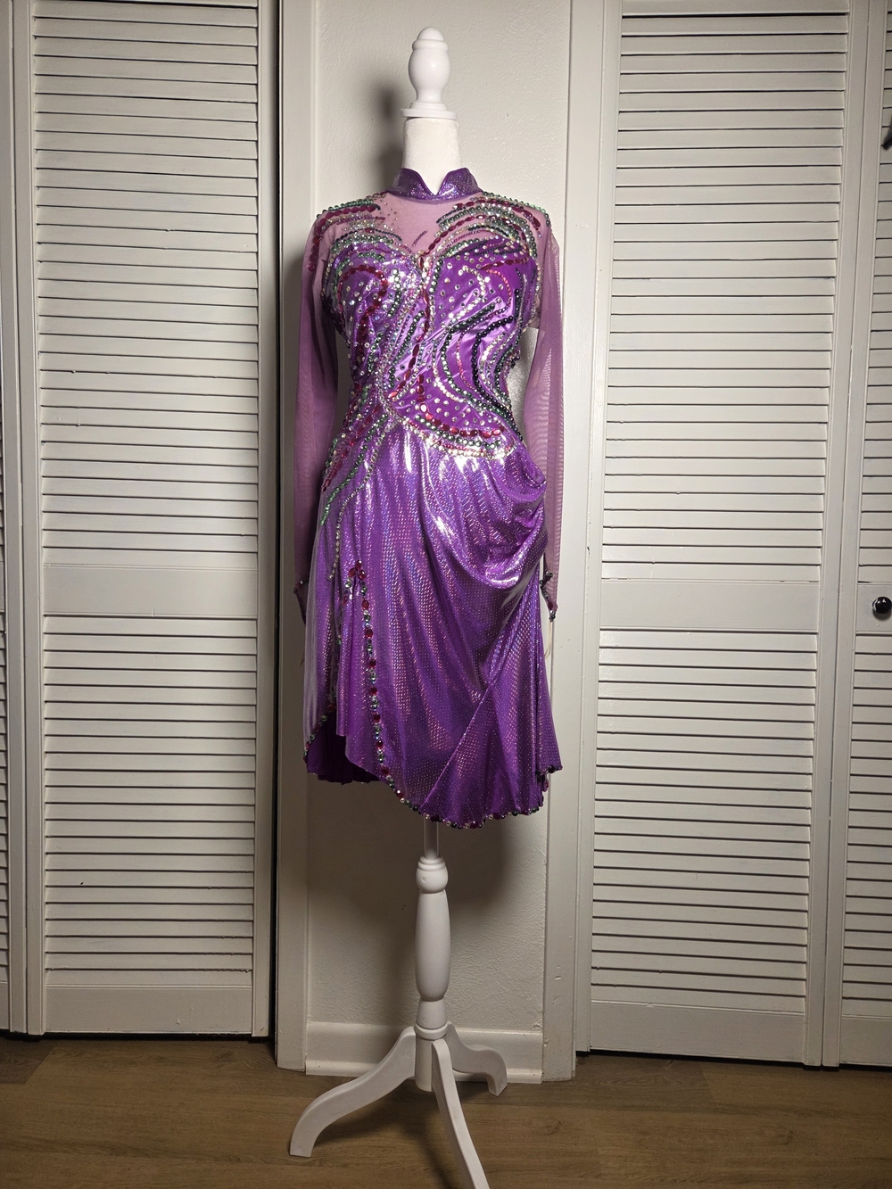 Lavender Embellished Mesh Long-Sleeve DANCE Dress